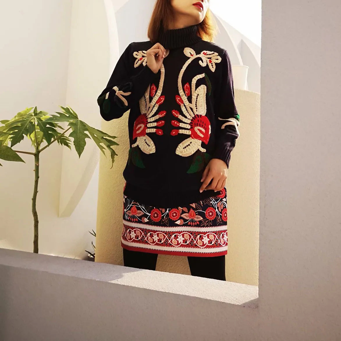 Women's Embroidery Floral Sweater Set