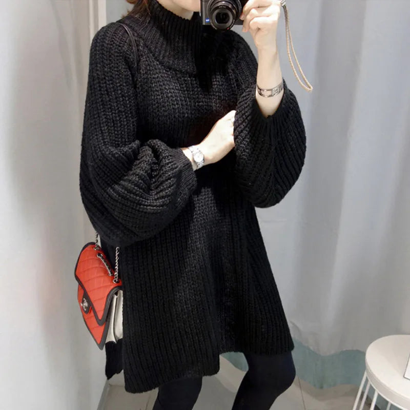 Winter Long Sweater with Lantern Sleeves