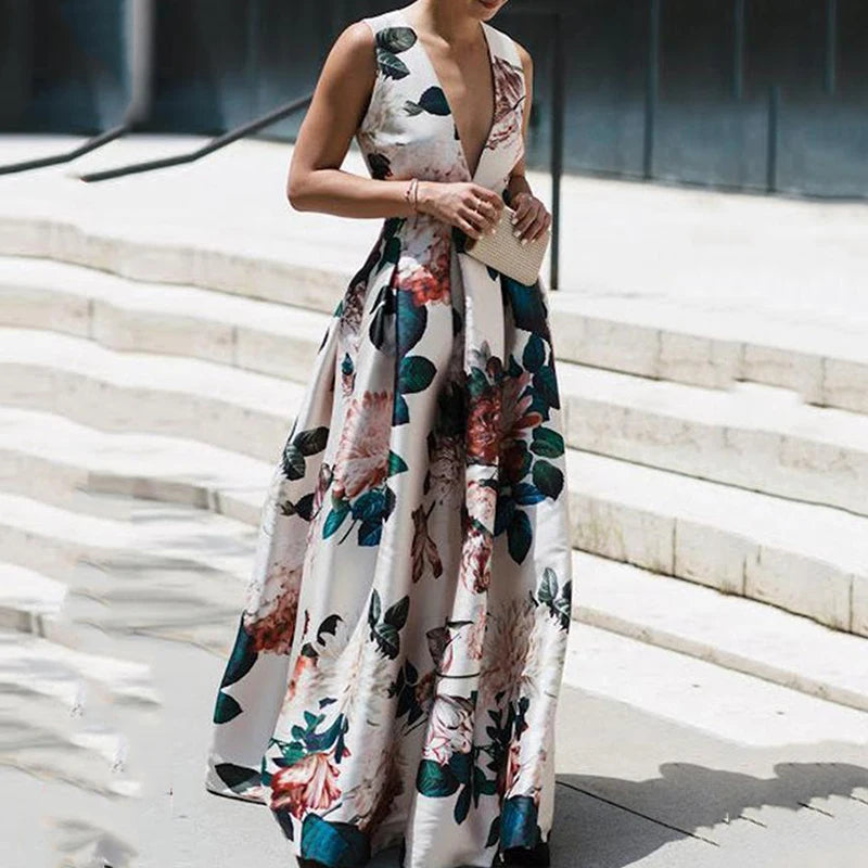 Elegant Floral Printed Summer Sling Party Dress