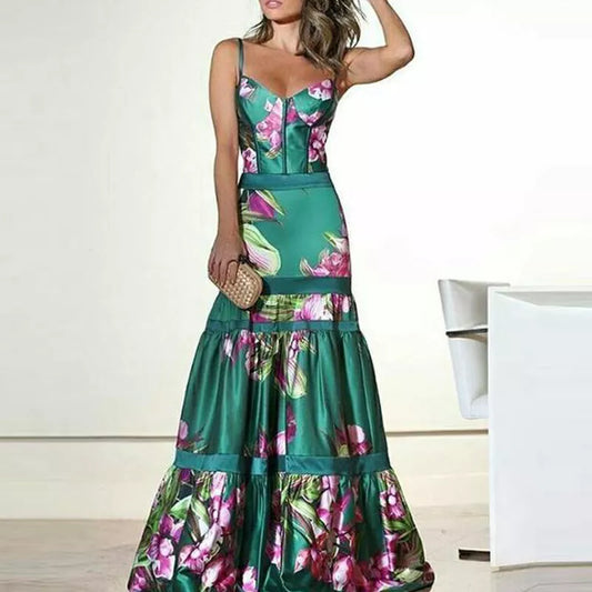 Elegant Floral Printed Summer Sling Party Dress