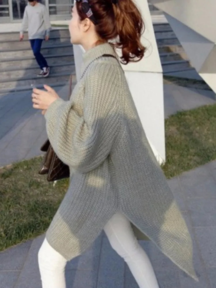 Winter Long Sweater with Lantern Sleeves