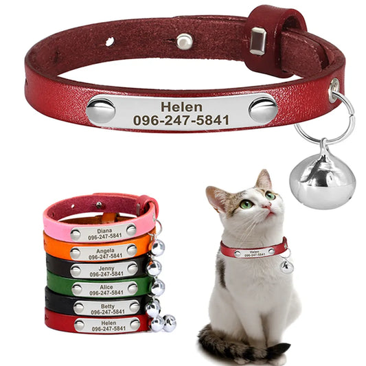 Personalized Cat Leather Collar