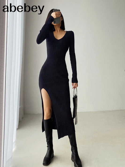 French Slit Sweater Dress for a Winter-to-Spring Transition