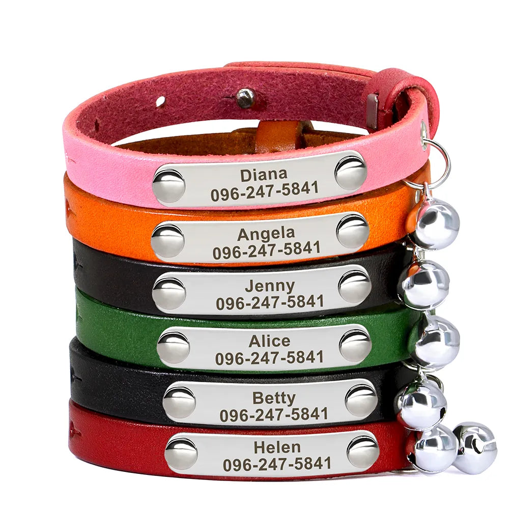 Personalized Cat Leather Collar