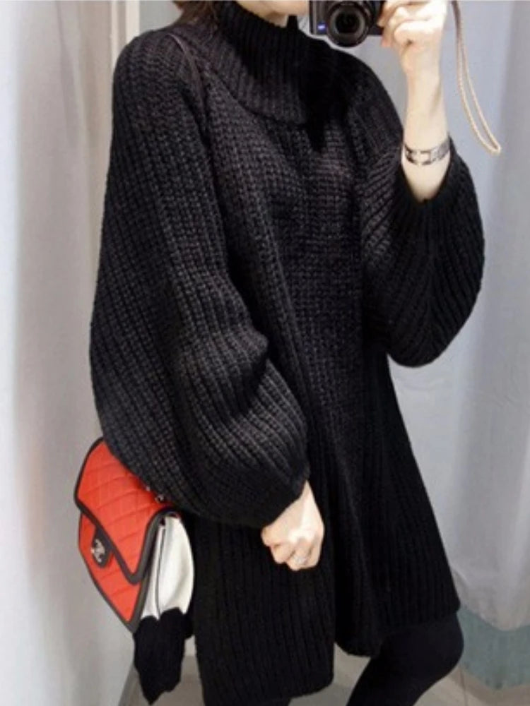 Winter Long Sweater with Lantern Sleeves