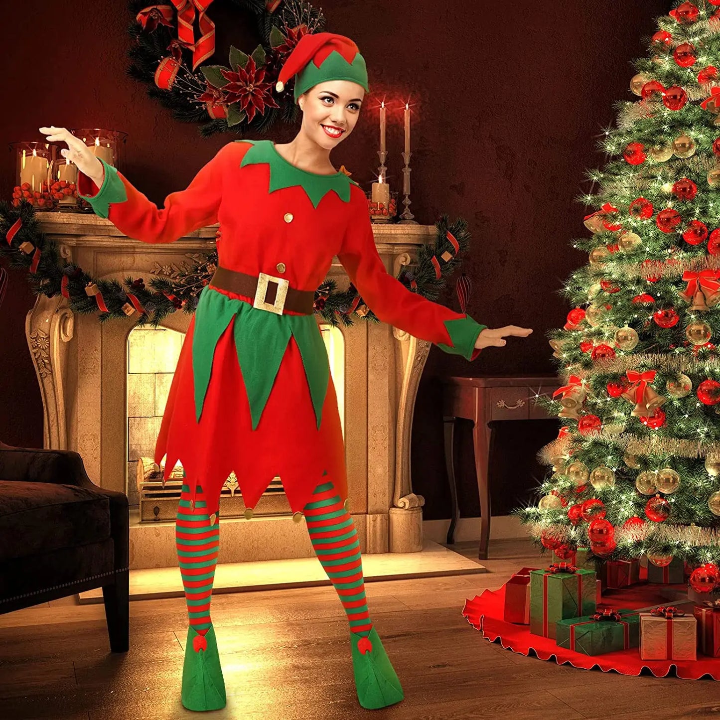 Christmas Elf Costume Set for Women and Girls