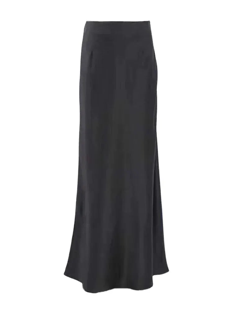 Women's Black Satin Maxi Skirt