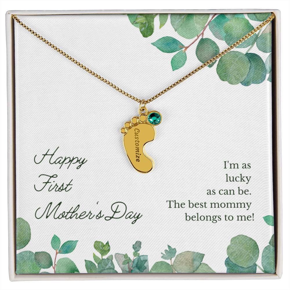 Baby Feet with Birthstones Necklace - First Mother's Day