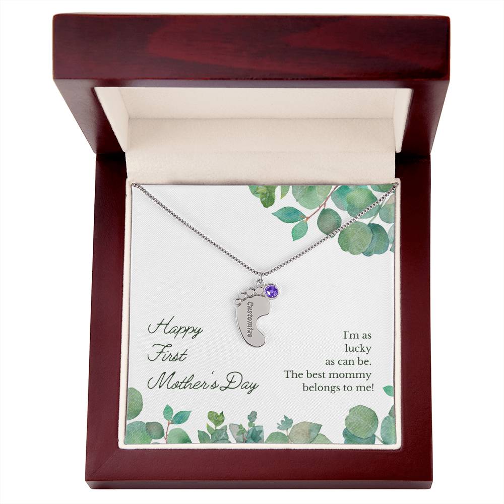 Baby Feet with Birthstones Necklace - First Mother's Day