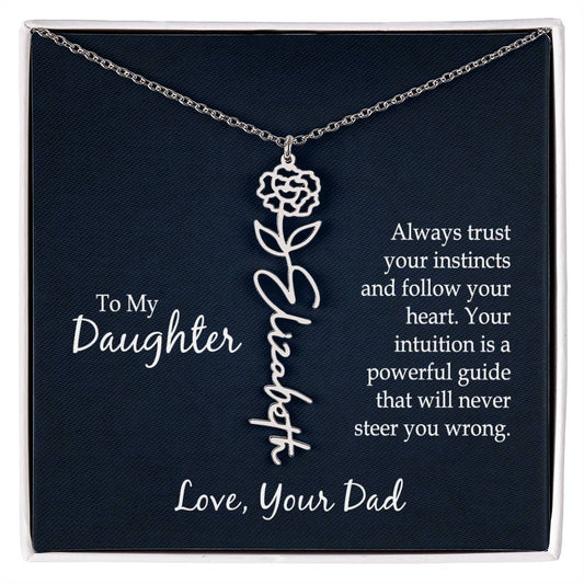 Flower Name Necklace - For Daughter From Dad