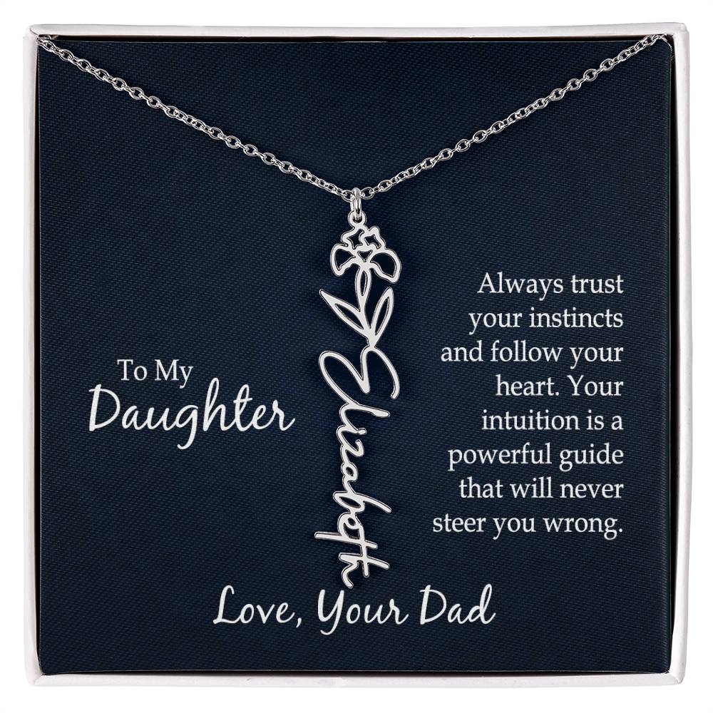 Flower Name Necklace - For Daughter From Dad