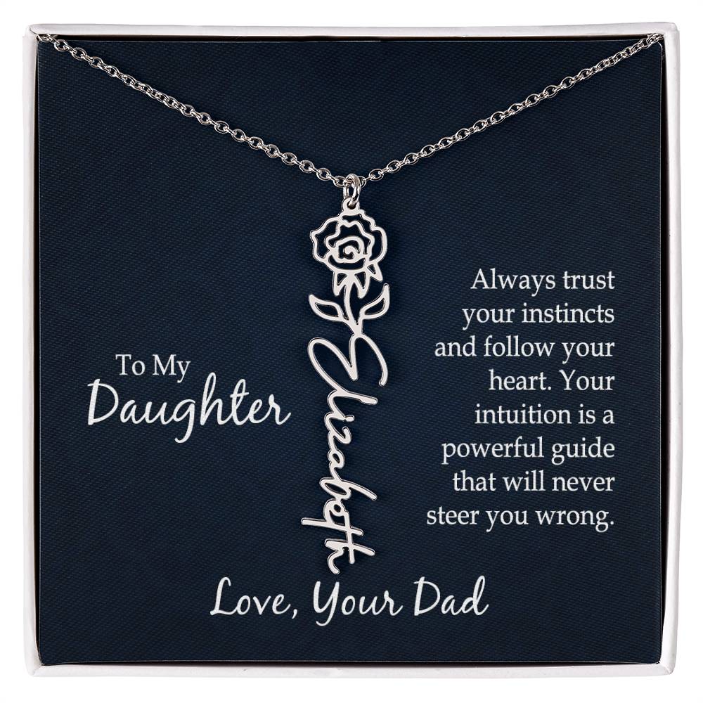 Flower Name Necklace - For Daughter From Dad