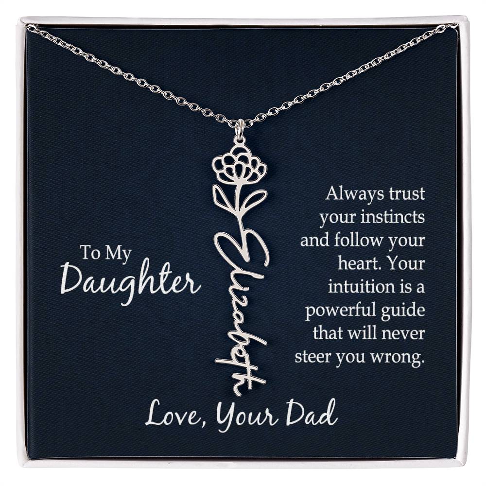 Flower Name Necklace - For Daughter From Dad