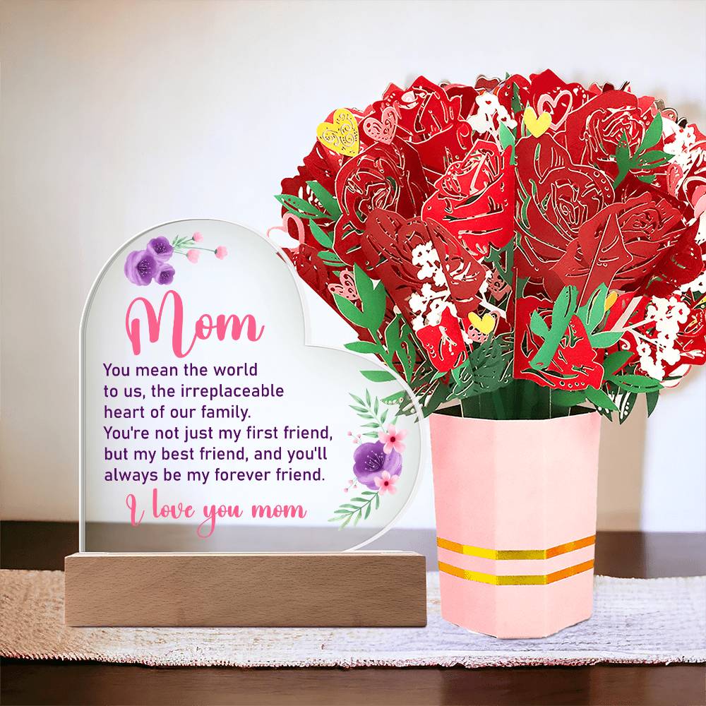 Heart Acrylic and Flower Bouquet Bundle - Mom You Mean The World To Us