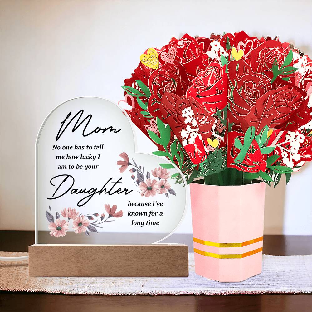 Heart Acrylic and Flower Bouquet Bundle - Mom No One Has To Tell Me How Lucky